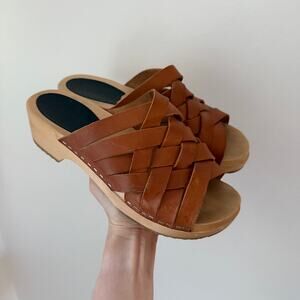 Swedish Hasbeens Britta Platform Woven Slide Santal 38